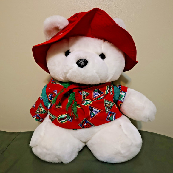 VTG 1993 Dayton Hudson Santa Bear World Traveler Plush w/ Passport Hat Backpack - Picture 2 of 16